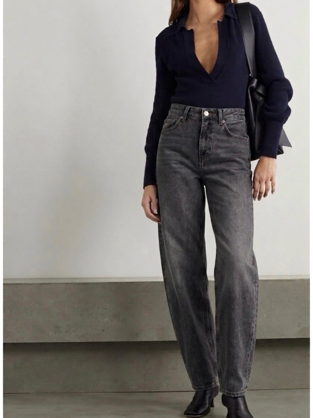 ZARA Straight Leg Jeans in Washed Charcoal Gray Size US 6 90s Y2K Relaxed Fit